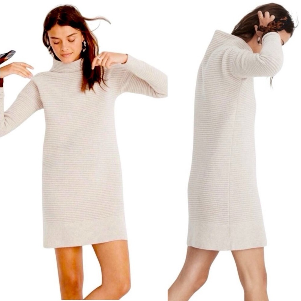 Madewell Skyscraper Merino Wool Funnel Neck Sweater Dress in Heather Almond